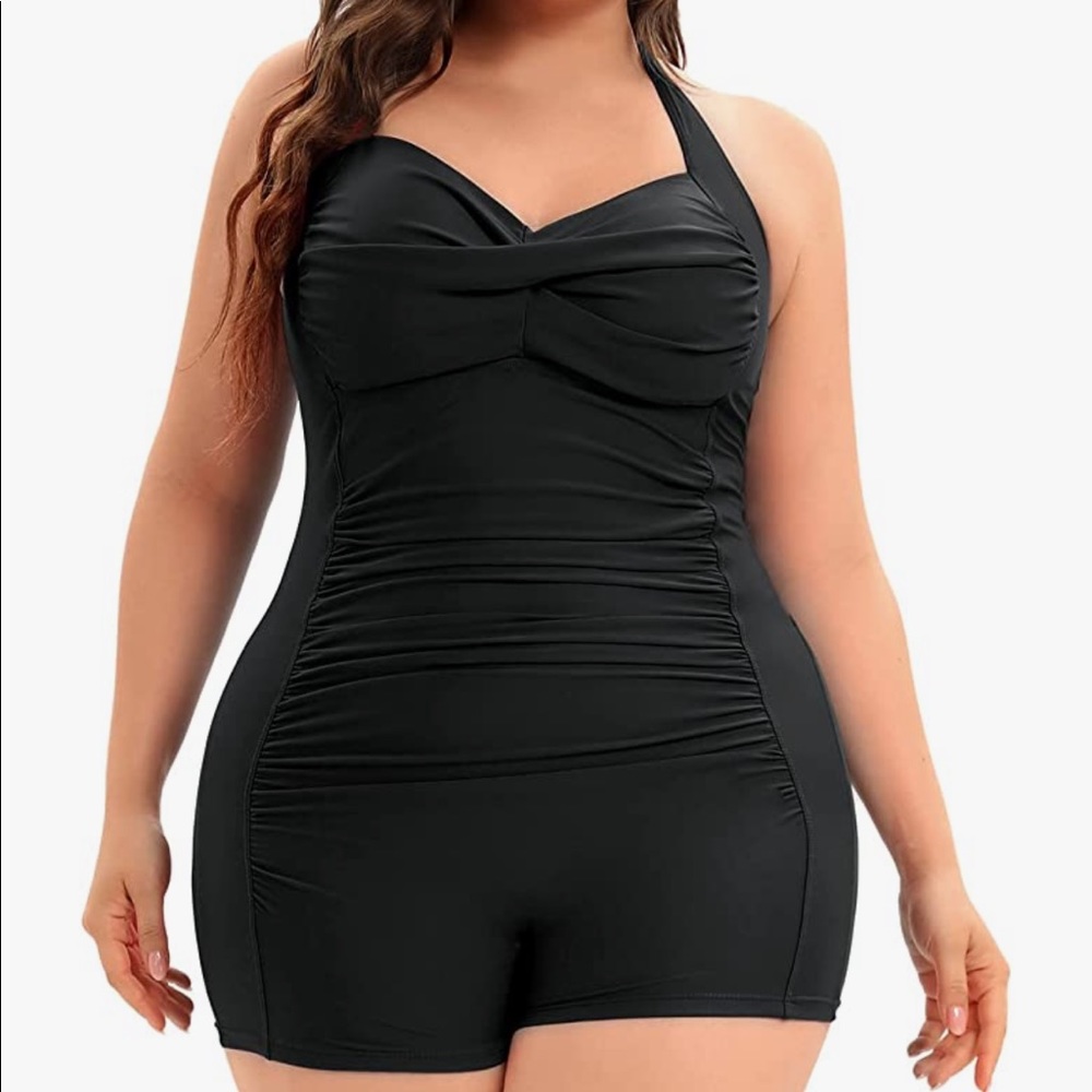 Plus Size One Piece Tummy Control Swimsuit Ruched Boyshort Swimwear